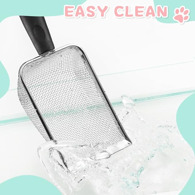 Cat Litter Scoop,Sturdy Litter Cleaner Corner Shovel,Stainless Steel Mesh Litter Shovel,Easy to Clean Reptile Terrarium Sand Waste,Beach Shovel(Black)