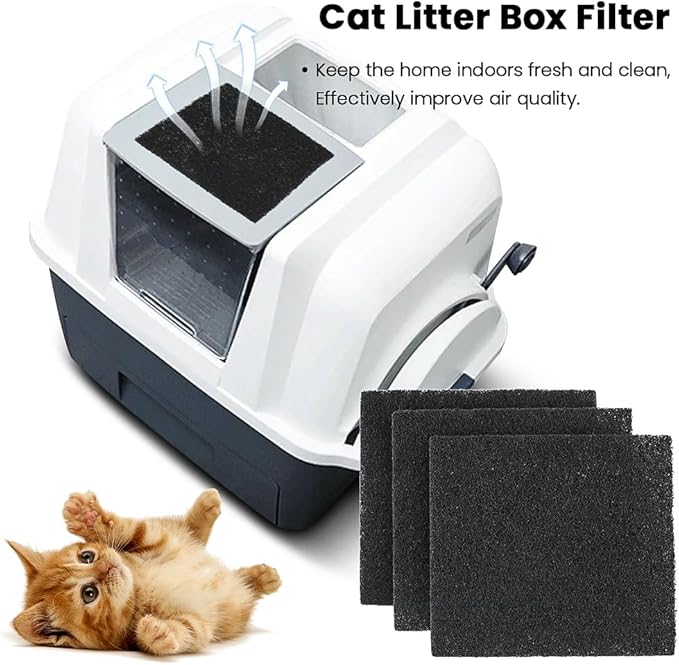 12pcs Cat Litter Box Filter Cat Litter Activated Carbon Filters Cat Litter Box Charcoal Filters Replacement for Filtering Odors Keep Fresh(Black)