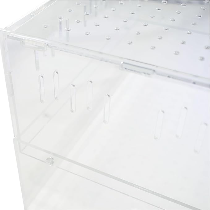 Reptile Terrarium Tank, Hermit Crab Bearded Dragon Enclosure Cage, Habitat Feeding Breeding Box for Amphibian Jumping Spider, Clear Acrylic, 16x8x8 Inch