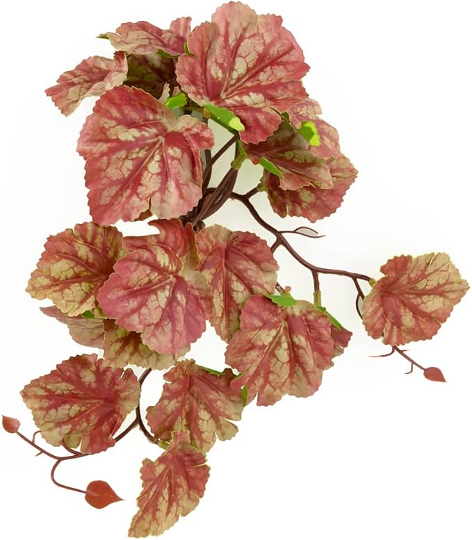 Reptile Plants for Terrarium, Amphibian Habitat Decor Artificial Hanging Plants with Suction Cup - Fake Heuchera Micrantha Pink