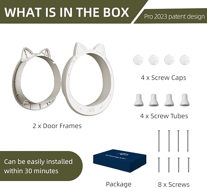 Large Cat Door, Cat Door Interior Door, No Flap Cat Door, Easy to Install, Strong Pet Door for Cat, No Training, Up to 22 LBS, White