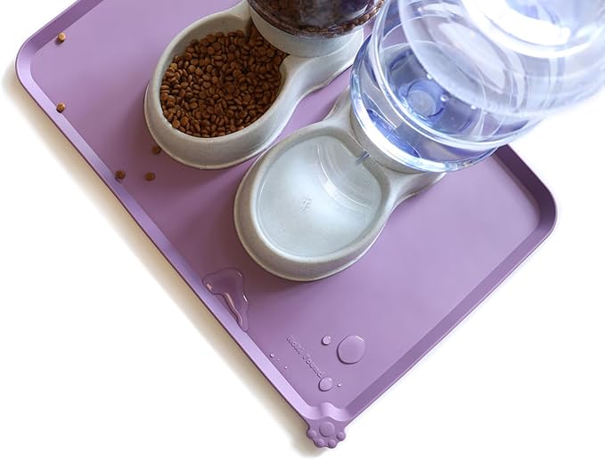 Hoki Found Large Silicone Pet Food Mats Tray with Higher Lips - Non slip Pet Dog Cat Bowl Mats Placemat - Dog Pet Cat Feeding Mat - Waterproof Dog Cat Food Mats -Pet Water Mats for Floors -Amethyst