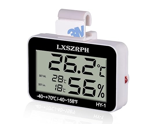 Reptile Thermometer Hygrometer with High Low Temperature Alarm Digital Temperature Humidity Meter Gauge with Hook for Reptile Tanks, Terrariums, Vivariums, Black 1Pack (1Pack)