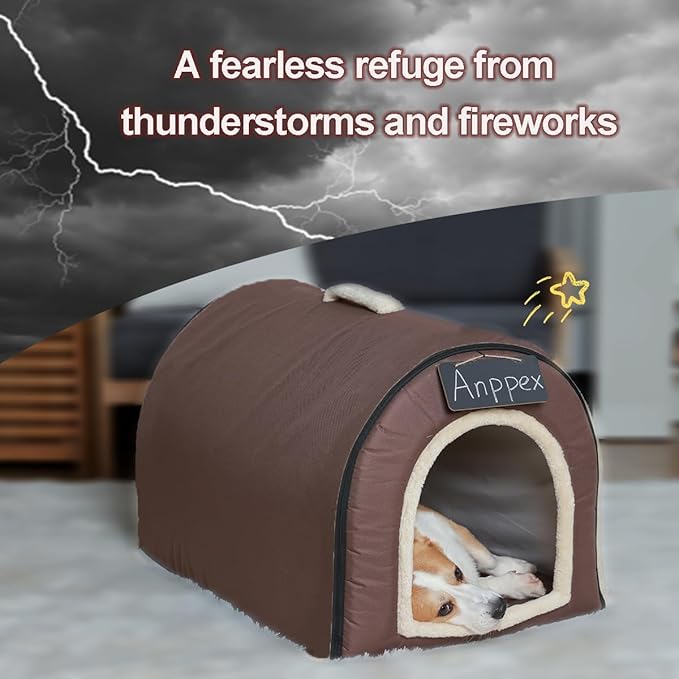 ANPPEX Dog House Indoor,2 in 1 Washable Covered Dog Bed,Insulated Cozy Dog Igloo Cave,XL Size for Medium and Large Dogs,Brown