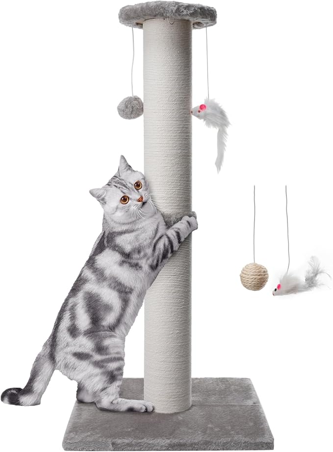 34 Inch Tall Cat Scratching Post Heavy Duty and Thicker Cat Scratch Post Sisal Scratch Posts Large Diameter with Hanging Ball Toy Cat Scratchers Scratching Posts for indoor cats Adults Kittens