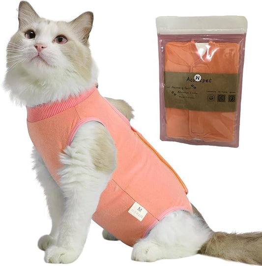 Cat Surgery Recovery Suit Female Kitten Cat Onesie for Cats After Surgery Spay Surgical Abdominal Wound Skin Diseases Cone Collar Soft Alternative Wear (Orange, L)