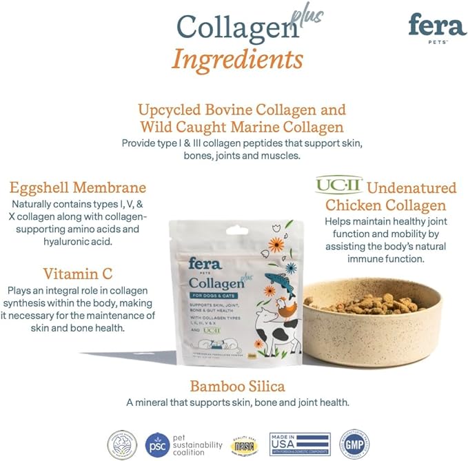 Fera Pets Collagen Plus Cat & Dog Food Topper – Vet Created Support for Pet Joints, Skin, Bone & Immune System with Collagen + Vitamin C – Powder Supplement - 4.23oz