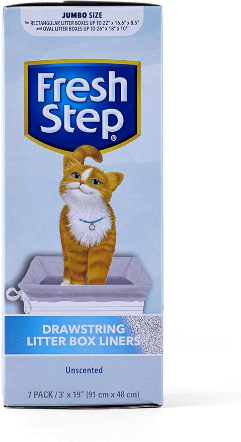 Fresh Step Drawstring Large Litter Box Liners | Heavy Duty Liners for Cat Litter Box | Scented & Unscented Available | Quick & Easy Cleanup, Unscented, Jumbo - 36 Pack