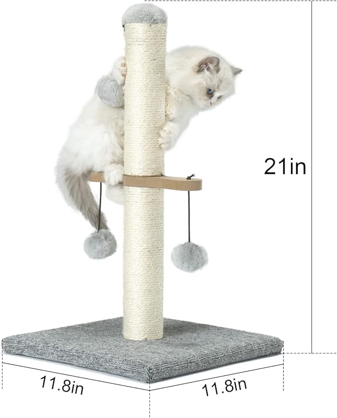 Cat Scratching Post,Small Scratch Post for Indoor Kittens and Small Size Cats,with Hanging Ball Toys,21inches,Grey