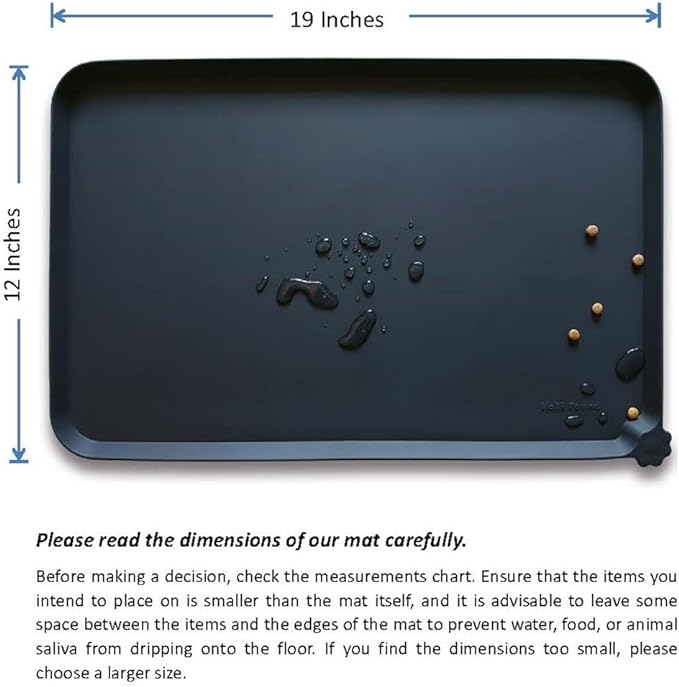 Hoki Found Silicone Pet Food Mats Tray - Non slip Pet Dog Cat Bowl Mats Placemat - Dog Pet Cat Feeding Mat - Waterproof Dog Cat Food Mats -Pet Water Mats for floors -Black