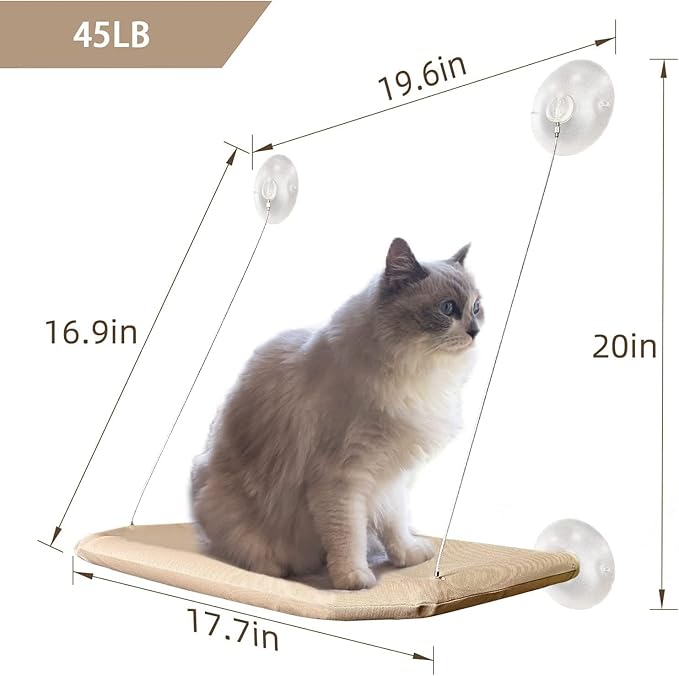 Cat Window Perch, Strong Suction Cups Easy Clean Safety Cat Hammock Window Seat for Large Fat Cat or Double Cats (Up to 50lbs)