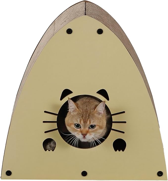 CSR1006A Koko 19" Modern Cardboard Triangle Cat Cave Scratcher with Catnip, Almond