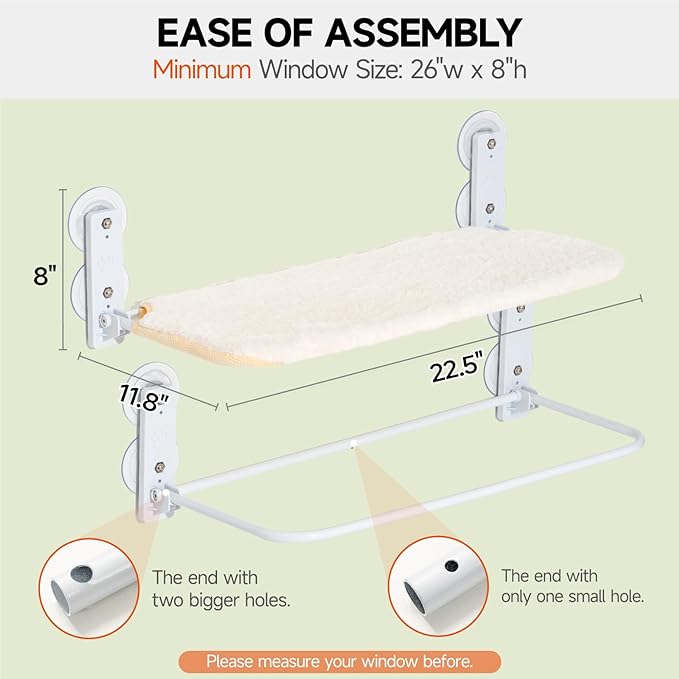 Cat Window Perch Sturdy Cat Window Hammock with Steel Frame Foldable Window Seat for Indoor Cats (Large White Removable Mat)