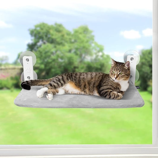 Sunhoo Cat Window Hammock Perch Cordless Perches Window Sill Seat Bed Foldable Stable Lounger Upgraded Suction Cup Easy Assembly Indoor Cats Kitty Shelf Hold Up to 55lbs (Grey, M)