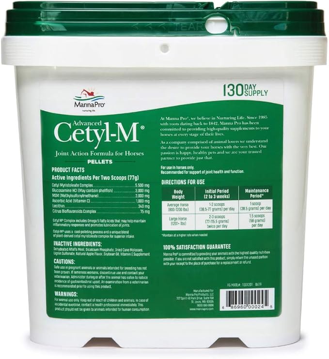 Manna Pro Cetyl-M Joint Supplement for Horses | Powered by Omega 5 Fatty Acids | 11.2 LB Pellets