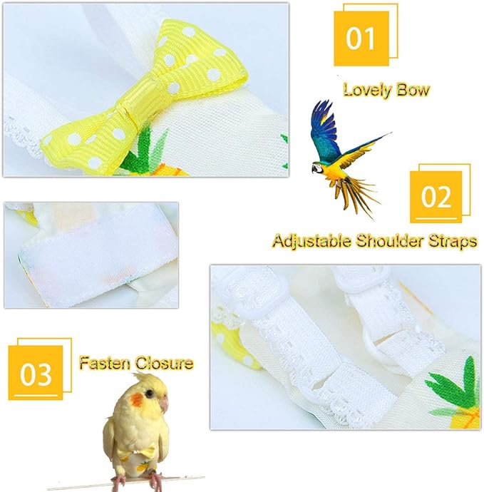 Bonaweite Bird Diaper Flight Suite Liners, Protective Parrot Nappy with Waterproof Inner Layer, Cute Urine Wet Suit for Macaw African Budgies Parakeet Agapornis Fischeri Cockatiel