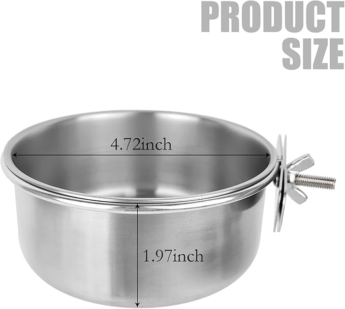 HUANJIAN Bird Feeder Dish Cup,20oz Pet Feeder Water,Chinchilla Food Bowl,Stainless Steel Bird Bowls with Clamp, (1pc-20oz Stainless Steel Bowl) (20oz)