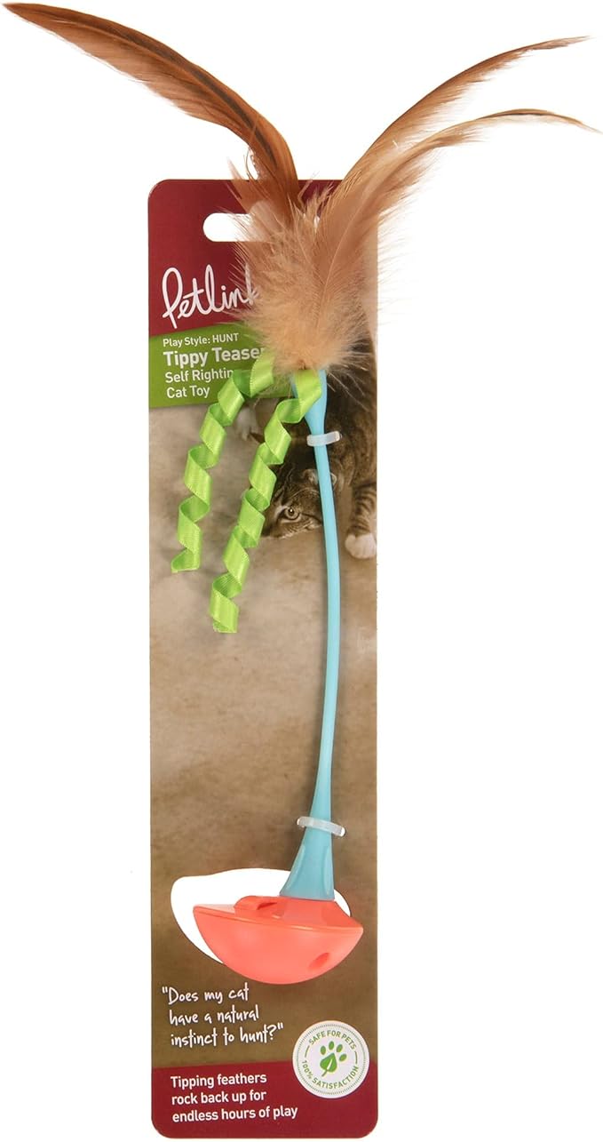 Petlinks Tippy Teaser Self Righting Rocking Feather Cat Toy - Blue/Orange, One Size