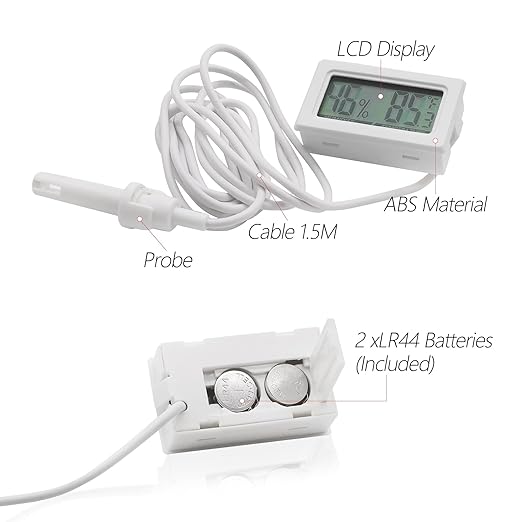 Mini Reptile Terrarium Thermometer Hygrometer with Probe Reptile Thermometer and Humidity Gauge Digital Pet Thermometer with Fast Readout for Turtles Lizards Care Aquariums (White)