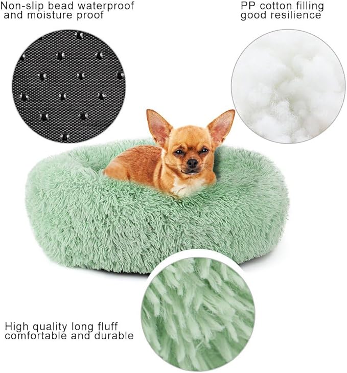 Cat Beds for Indoor Cats - Large Cat Bed Washable 24 inches, Dog Bed for Small Medium Dogs, Anti Anxiety Round Fluffy Plush Faux Fur Cat Bed, Thick Bottom Pet Bed