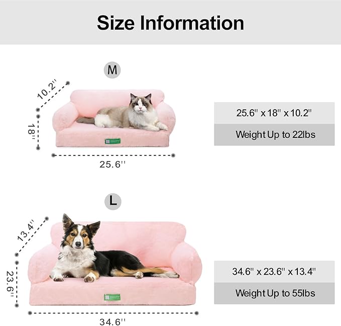 MEWOOFUN 34.6" Orthopedic Dog Bed Sofa for Small Medium Dogs, Egg- Foam Dog Couch with Removable Washable Cover and Non-Slip Bottom (Large, Pink)