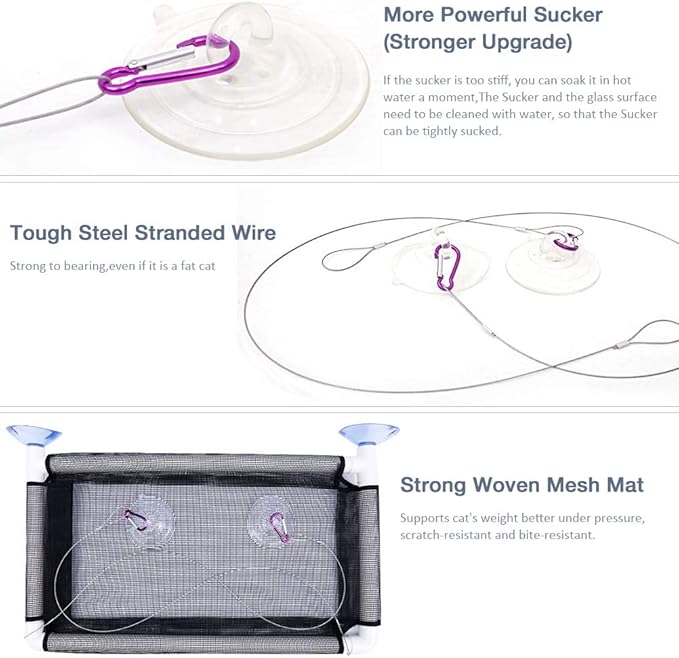 Lcybem Cat Hammocks for Window - Seat Suction Cups Space Saving Cat Bed, Pet Resting Seat Safety Cat Window Perch for Large Cats, Providing All Around 360° Sunbath for Indoor, Weighted up to 33lbs