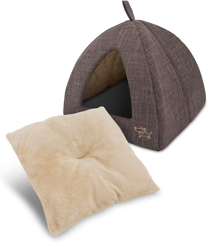 Pet Tent-Soft Bed for Dog and Cat by Best Pet Supplies - Brown Linen, 16" x 16" x H:14"