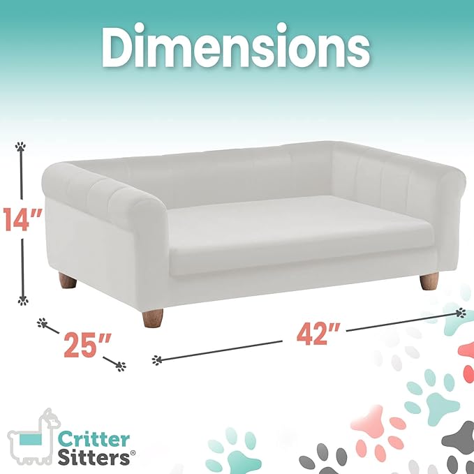 Critter Sitters 42-In. Elegant Cream Faux-Velvet Rectangular Dog Sofa for Medium and Large Dogs, Durable Elevated Dog Sofa Bed, Comfortable Dog Couch, Modern and Stylish Dog Sofa for Large Dogs