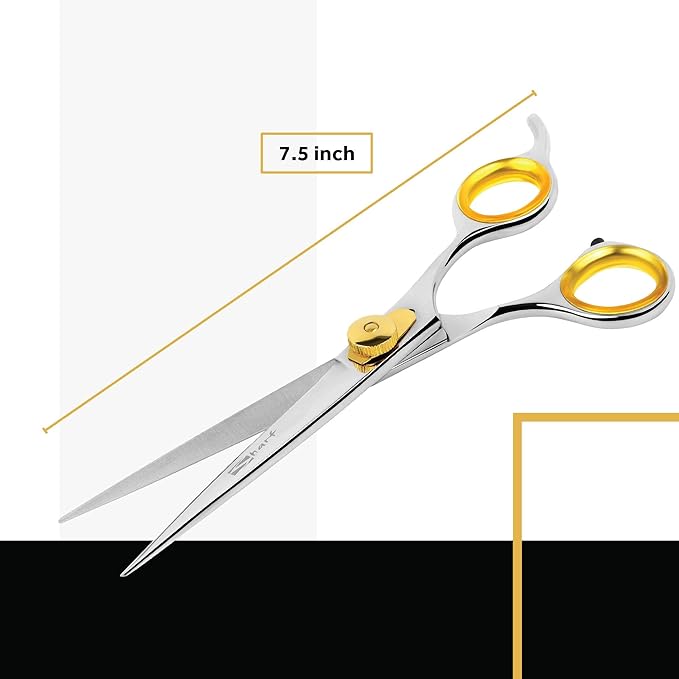 Sharf Gold Touch Pet Grooming Shear | Straight Cat & Dog Grooming Scissors | 7.5 Inch | 440c Japanese Stainless Steel Pet Dog Shearing Scissors | Animal Shears with Removable Comfort Rings