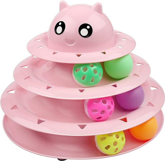 UPSKY Cat Toy Roller 3-Level Turntable Cat Toy Balls with Six Colorful Balls Interactive Kitten Fun Mental Physical Exercise Puzzle Toys.