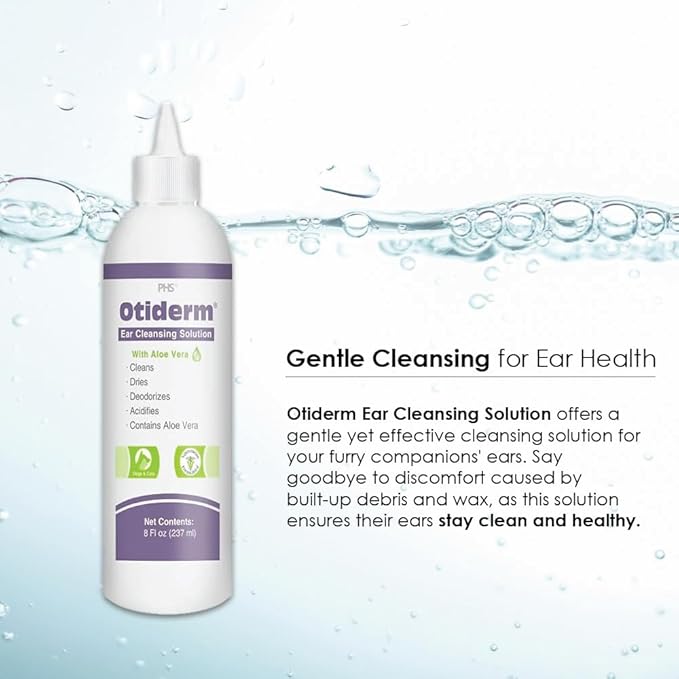 Otiderm Ear Cleansing Solution with Aloe Vera for Dogs & Cats, Anti-Irritant Formula with Neutral pH and Aloe Vera, Deodorize & Gently Clean - 8 fl oz