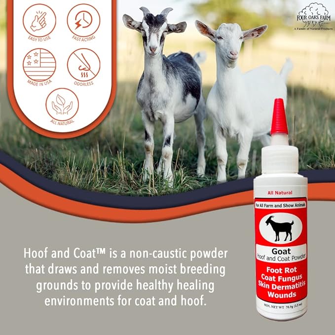 Four Oaks Farm Ventures, Goat Hoof & Coat Powder - Wound Care, Heals/Prevents Foot Rot, Skin Problems - All Natural, Non-Caustic, Easy to Use (2.5 oz)