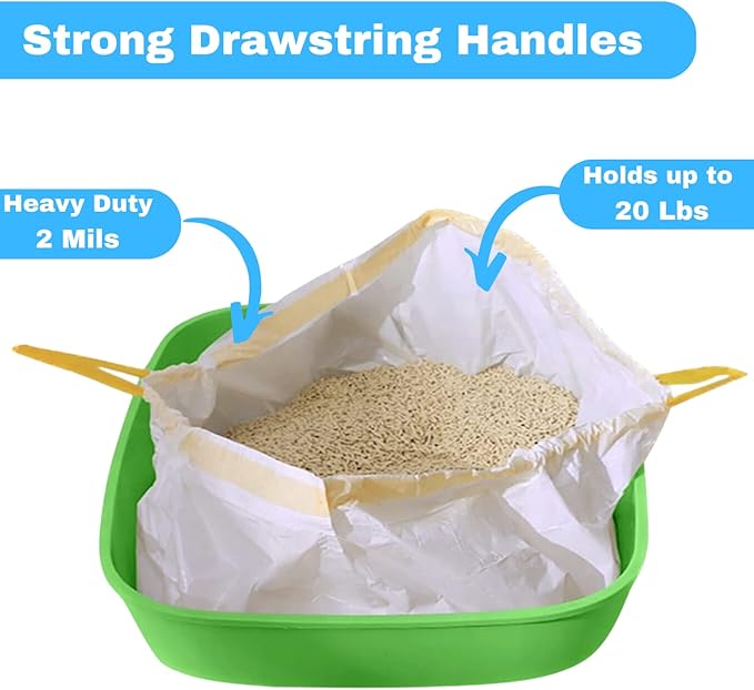 Cat Litter Box Liners Drawstring XL (30 Bags) 39" x 17" Super Jumbo Scratch Resistant Extra Heavy 2 Mil Disposable Litter Box Liner Cat Litter Tray Bags (30 Count)