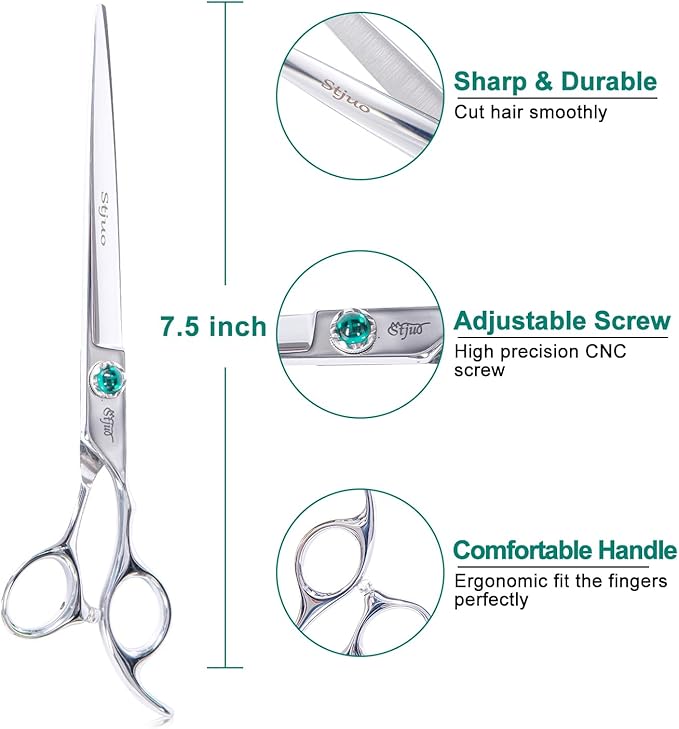 Dog Grooming Straight Scissors 7.5 inch Professional Pet Shears Made Of Japanese Advanced Stainless Steel Professional Grooming Scissors for Dogs Cats and Other Pets