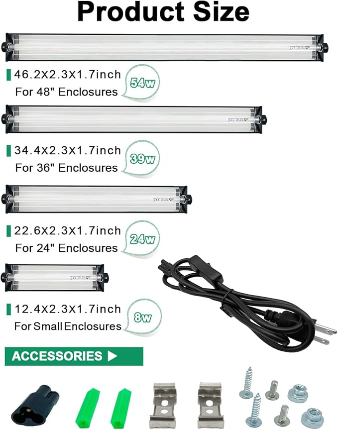 T5 UVB Reptile Light Kit, 39W T5 Reptile Light Fixture with UVB 5.0 Bulb, 35in Terrarium Hood Light Fixture, Ideal for Rainforest Reptiles, Such as Chameleons, Tree Frogs, and Geckos