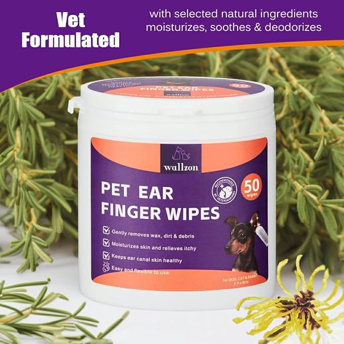 Ear Cleanser Relief Finger Wipes | Ear Cleaning Finger Wipes for Dogs and Cats | Disposable Pet Ear Cleaner Wipes | Relieve Itching & Remove Odor | Ear Care Wipes for Pet (100 Counts)