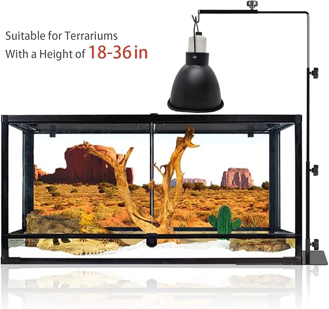 Reptile Metal Lamp Stand, Adjustable 24 to 38 in of The Basking Light Floor Holder Heat Lamp Bracket, Suitable for Snake Turtle Bearded Dragon Chameleon Habitat Terrarium Tank Accessories