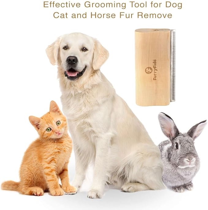 DeShedding Tool/Brush/Comb by Furryfido Effective Wooden Grooming/Trimming Tool/Rake for Shedding Dogs/Cats/Horse Especially for Long Hair/Fur Removal