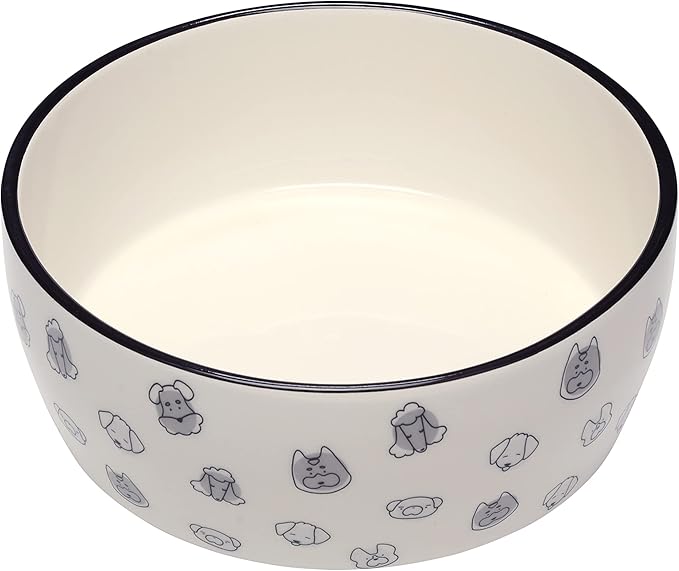 Pearhead Dog Faces Pet Bowl, Dog Water and Food Dish, Pet Owner Dog Accessory, Ceramic Dog Bowl, Microwave and Dishwasher Safe, Gray and White, Holds 9 Cups, Large