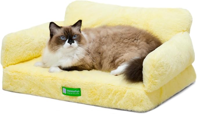 MEWOOFUN Cat Bed for Indoor Cats Orthopedic Dog Bed for Small Medium Dogs, Egg- Foam Pet Bed with Removable Washable Cover and Non-Slip Bottom (Medium, Yellow)