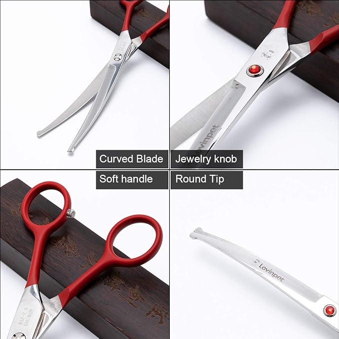 LovinPet Pet 7" Curved Scissor Right/Left-Handed Pet Round-Tip Grooming Stainless 6CR Steel Safety trimming shears for Dogs and Cats (Easy use Curved Scissor)