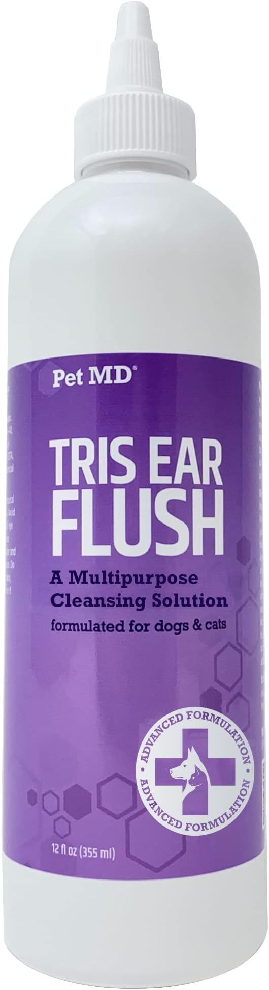 Pet MD Veterinary Tris Flush Cat & Dog Ear Cleaner - and Infection Treatment with Ketoconazole 12 oz