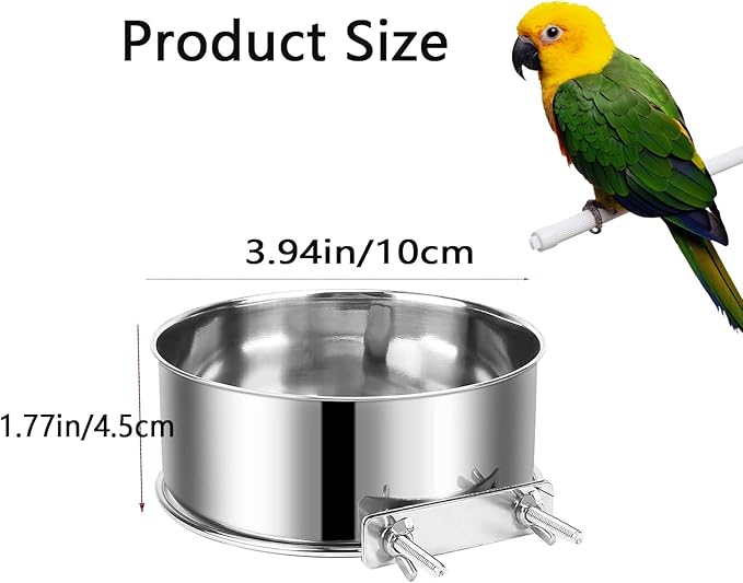 2 Packs Stainless Steel Bird Bowls with Clamp Holder, Bird Feeding Dish Cups Parrot Food Bowl Cage Small Pet Hanging Food Water Bowl for Parakeet Cat Rabbit Cockatiel Lovebirds Small Animal