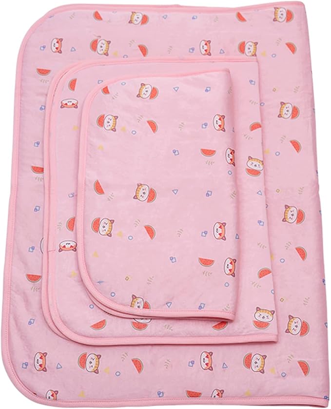 SEIS Dog Ice Pad Ice Silk Cats Kennel Mat Pet Cooling Pad Summer Cool Bamboo Mat Breathable Pad (Pink Cat, S