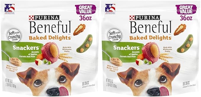 Beneful Purina Made in USA Facilities Dog Training Treats, Baked Delights Snackers - 36 oz. Pouch (Pack of 2)