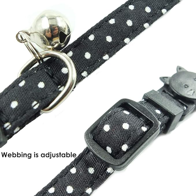 Cat Collar with Bell and Bow Tie, Breakaway Clasp Cute Dots Kitty Kitten Collar(6.8-10.8in)（Black Dots）