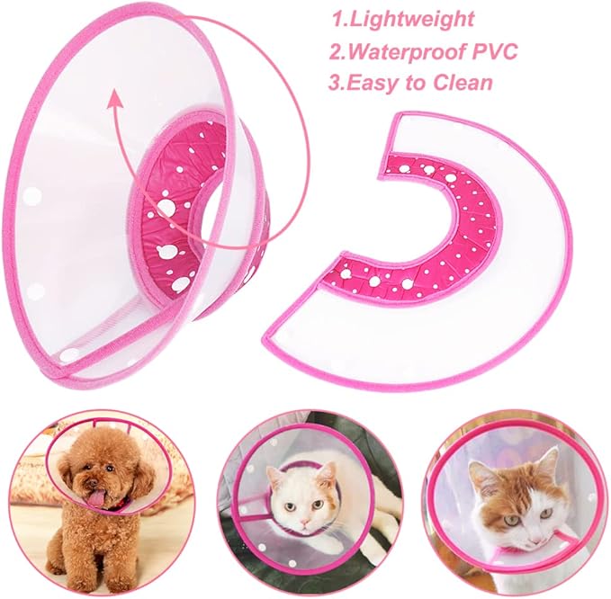 Vivifying Dog Cones for Small Dogs, Adjustable 8-9.6 Inches Soft Lightweight Elizabethan Collar for Small Dogs and Large Cats to Stop Licking Wounds After Surgery (Pink)