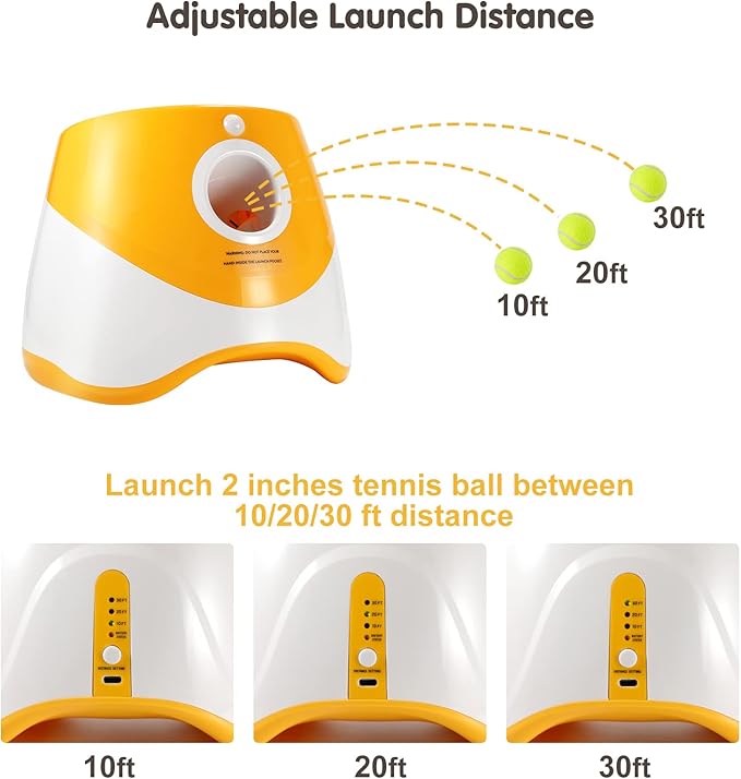 SOCO Automatic Ball Launcher for Small and Medium Dogs, USB Rechargeable Ball Thrower,10-30 Ft, Indoor& Outdoor Tennis Ball Thrower, 6PCS Mini Tennis Balls Included,Orange