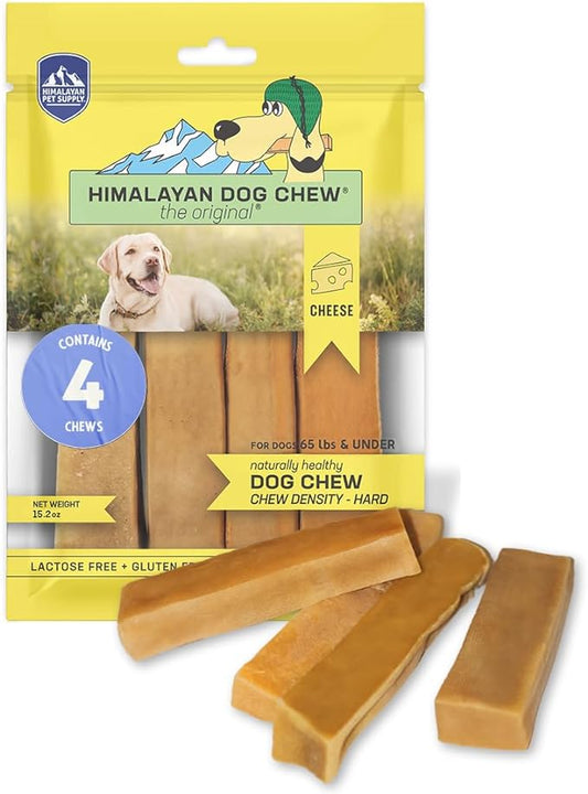 Himalayan Dog Chew Premium Yak Cheese Himalayan Dog Chews, Cheese, 4 XL/Large Treats, 3.3 oz, Dog Treats Large Breed, All Natural, Long Lasting Dog Chews for Aggressive Chewers, Dogs Under 65 lbs