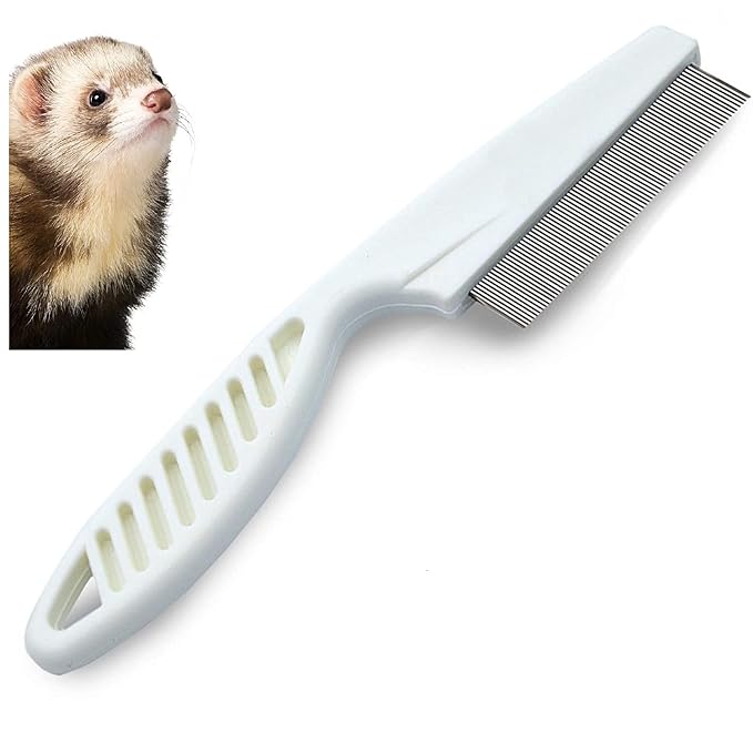 SunGrow Detangling Pet Comb for Dogs, Cats, Ferrets, Anti-static Groomer Removes Tangles & Knots, Tear Stain Removal, Stainless Steel Pins with Rounded & Smooth Ends, White Non-slip Grip Handle, 7.4"